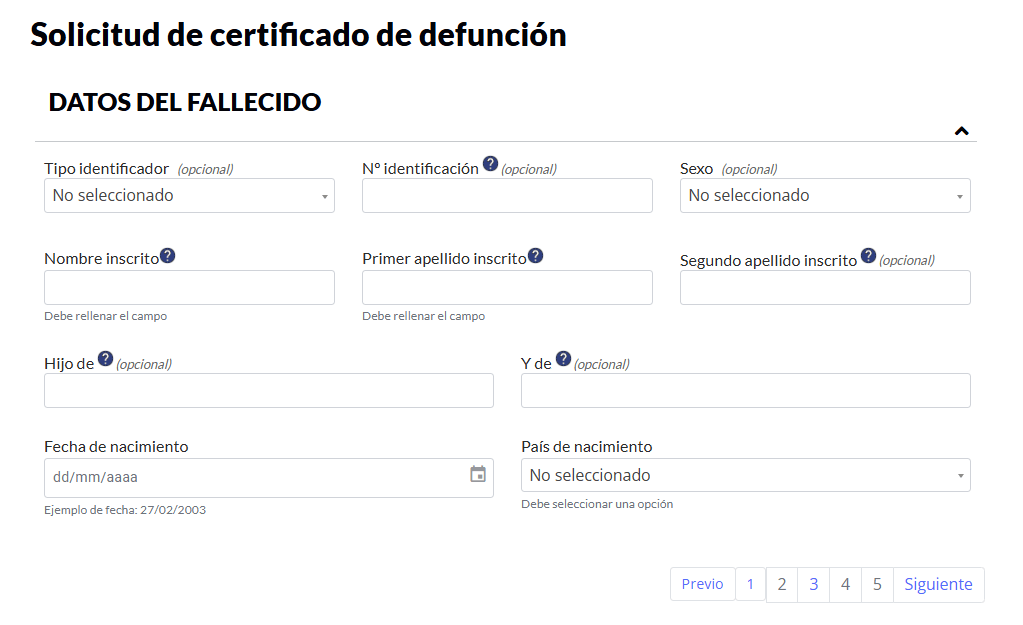 rellenar datos del fallecido rellenar datos del fallecido